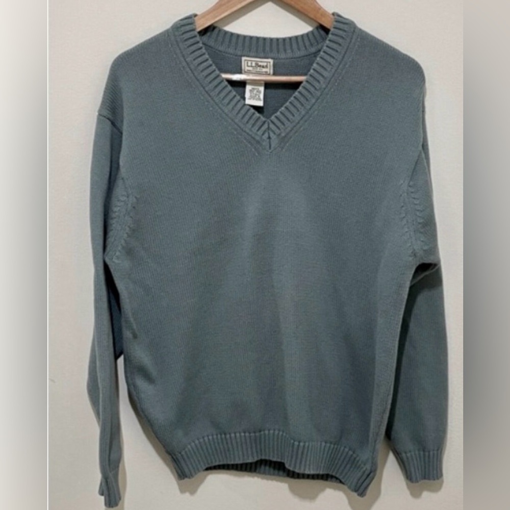 L.L. Bean Men's V-Neck Sweater in Green-Blue, Size Medium